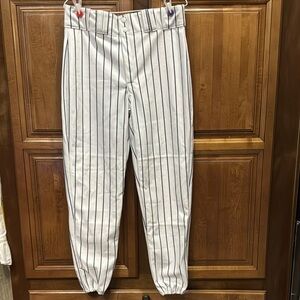 White and Blue Baseball Pants with Elastic Cuffs